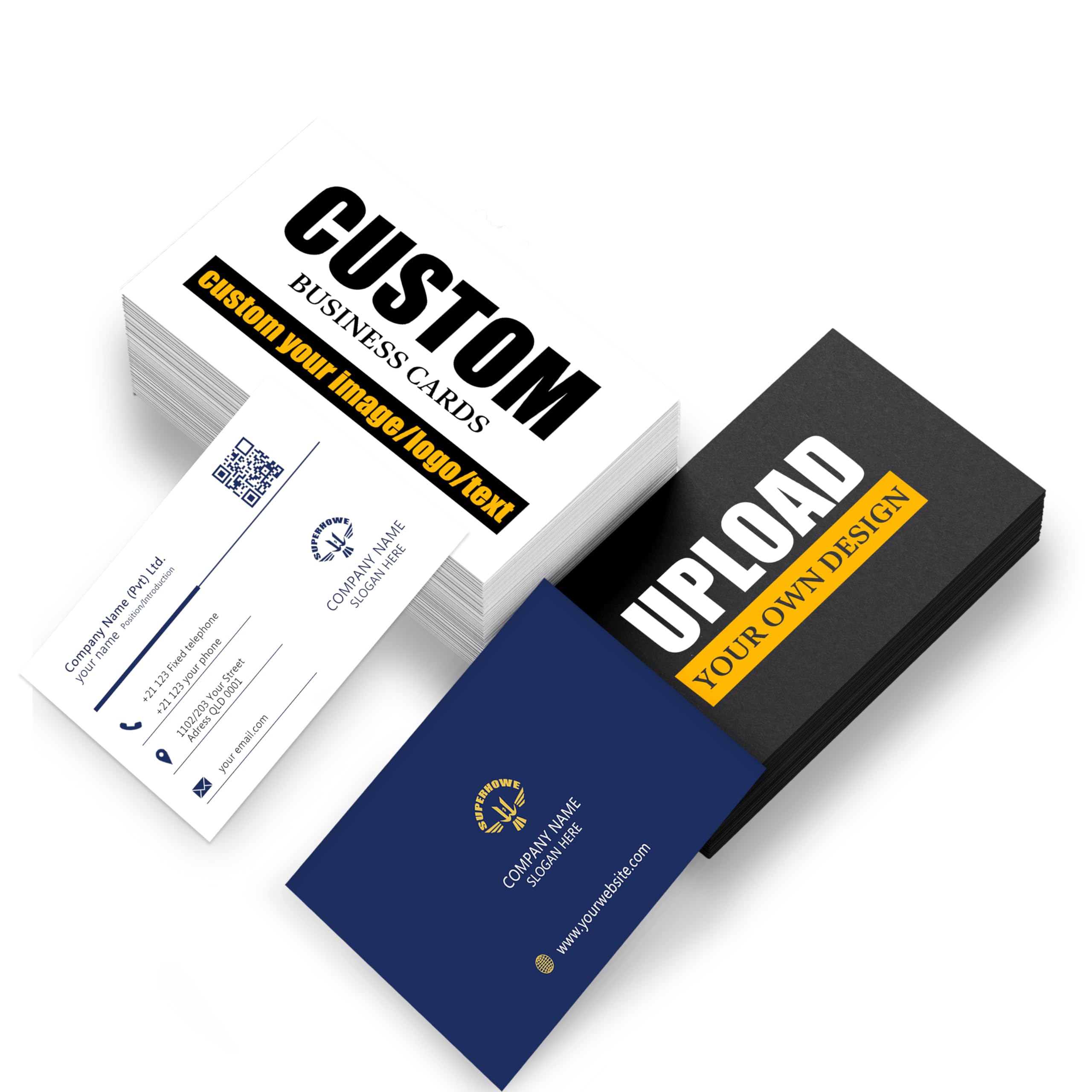 Visitenkarten Personalisiert, Visitenkarten "Frame", Doppelseitiges Design, Drucken Sie Ihr eigenes Logo/Foto/Informationen, Wasserdicht 9,0cmx5,4cm, Personalised Business Cards/Dankeskarten (1000)
