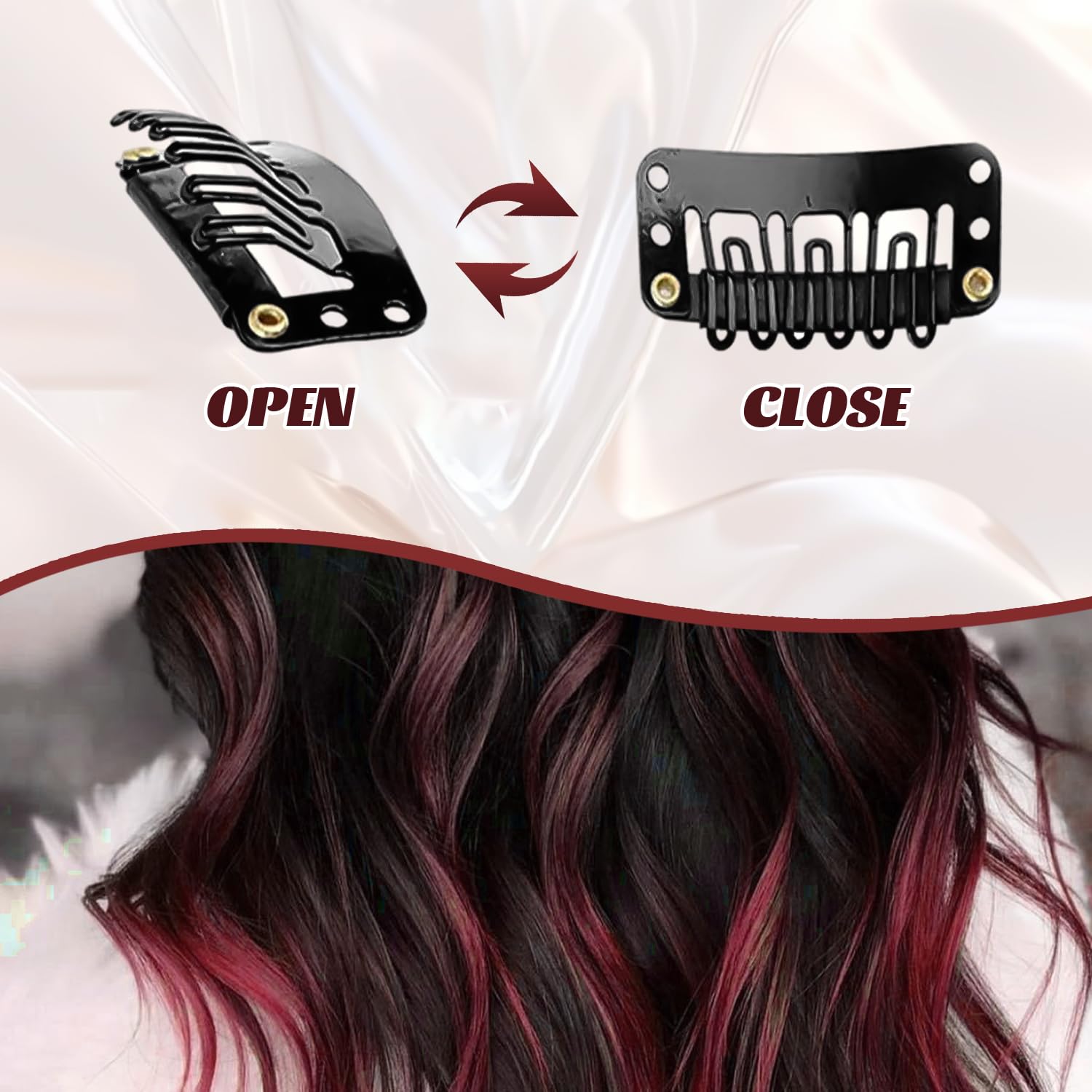 10 Pcs Red Hair Extensions, Dark Red-wine red gradient, 22 inches - Image 4