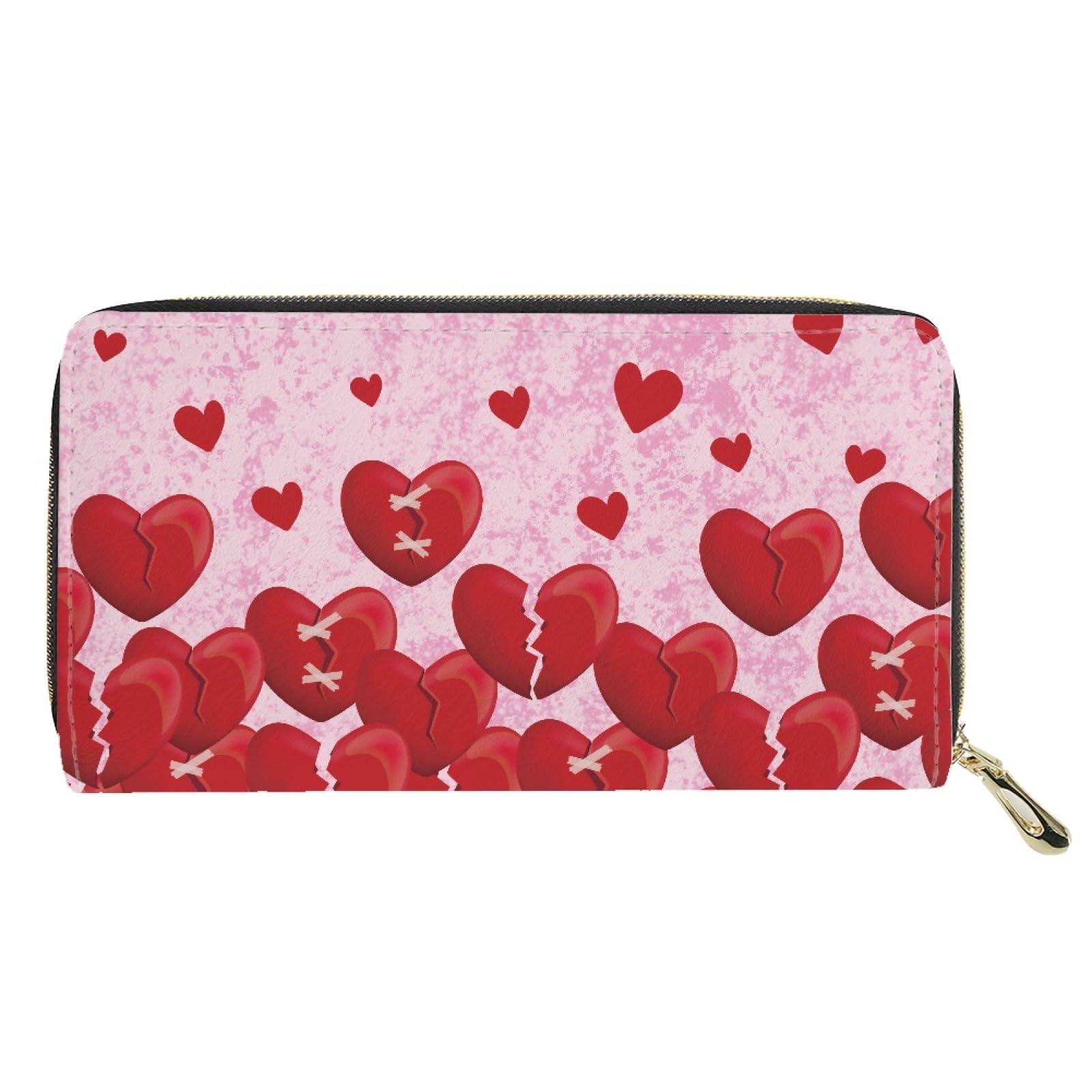 JOAIFO Red Love Heart Print Wallets for Women,PU Leather Clutch Valentine's Day Theme Cell Phone Purse Coin Pockets Zipper Wallet Card Holder Organizer