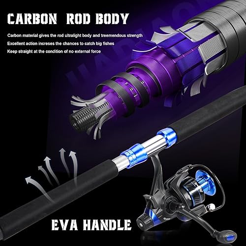 Miniatura 7 de Sougayilang Caña de pescar para bagre IM8 Carbon 2 piezas, MH Power Portable Travel Spinning Rod con carrete giratorio de tamaño 4000 -7 pies 0