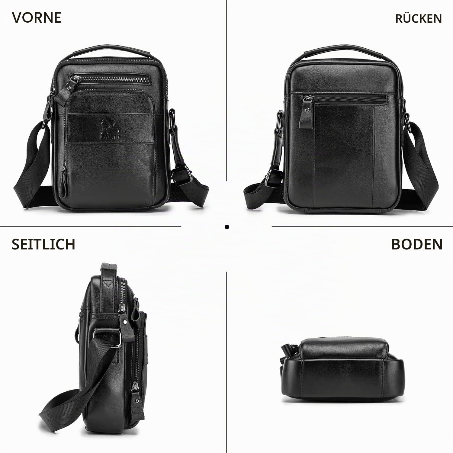 BAIGIO Leder Umhängetasche Herren Schultertasche Vintage Männer Tasche Crossbody Bag Herrentasche zum Umhängen Ledertasche mit Verstellbarem Gurt für Business Arbeit Reise
