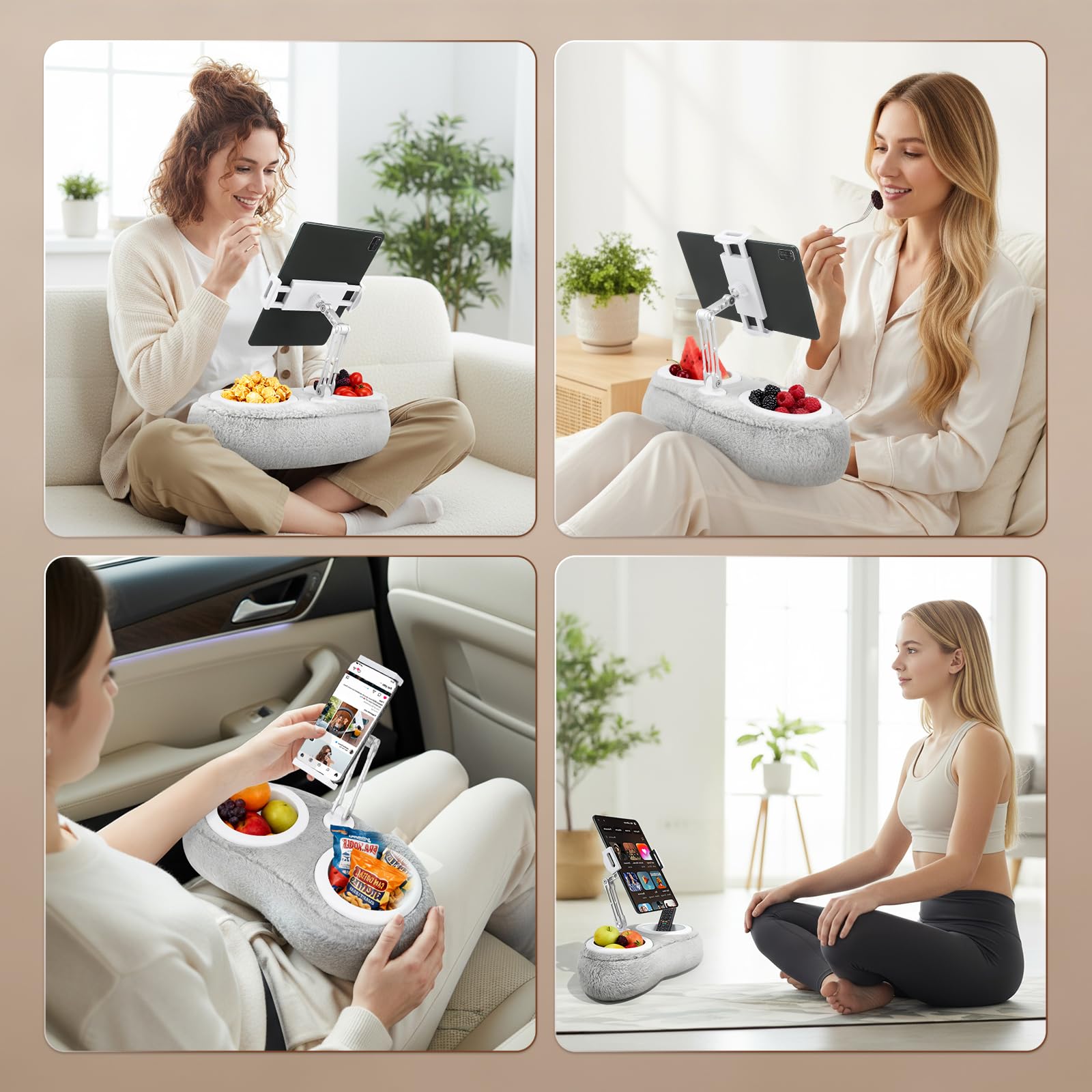 Supporto per tablet per tablet da 4 a 11 pollici, con 2 contenitori per snack, regolabile, pieghevole, accessorio per bambini, ideale per leggere a letto e guardare video