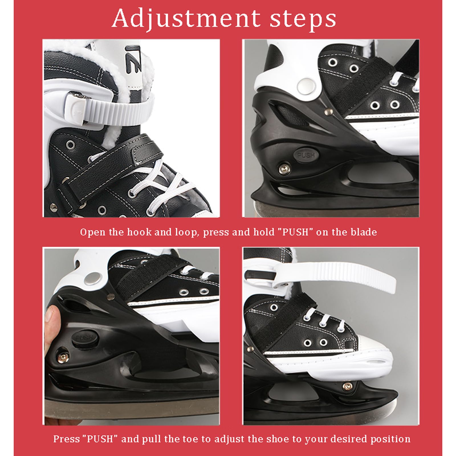 Patins de hockey sur glace junior,Patins de hockey sur glace réglables pour débutants hommes et femmes,Patins À Glace avec Système De Laçage Rapide Et Boucle À Poussoir pour Un Maintien Sûr