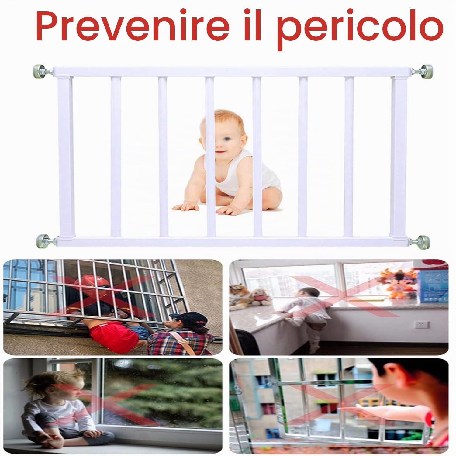 Griglia di sicurezza per finestra (60 x 100 cm, bianco) | Cancelletto di sicurezza in metallo, ringhiera per balcone a pressione per animali domestici, anticaduta