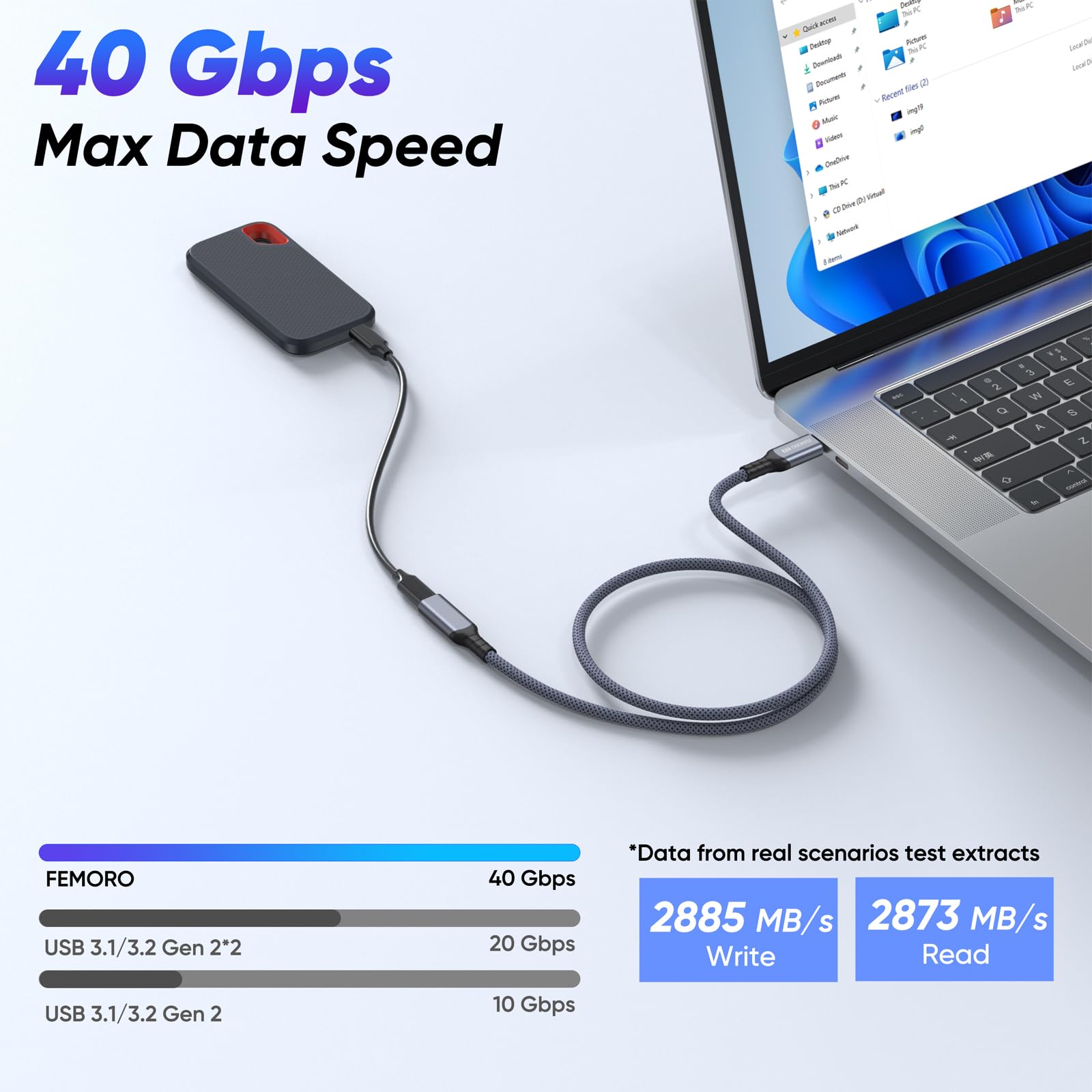 Cavo di prolunga USB C da 0,9 m, prolunga USB 4 [8K/20Gbps/240W], display da USB C maschio a USB-C femmina, trasferimento ad alta velocità e ricarica rapida per Thunderbolt 4/3 MacBook Pro/Air iMac
