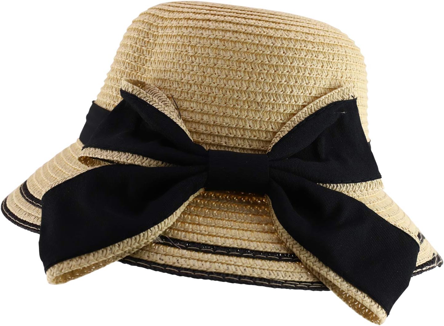 Trendy Apparel Shop Youth Girl's Bow Trim Paper Braid Cloche Sun Hat
