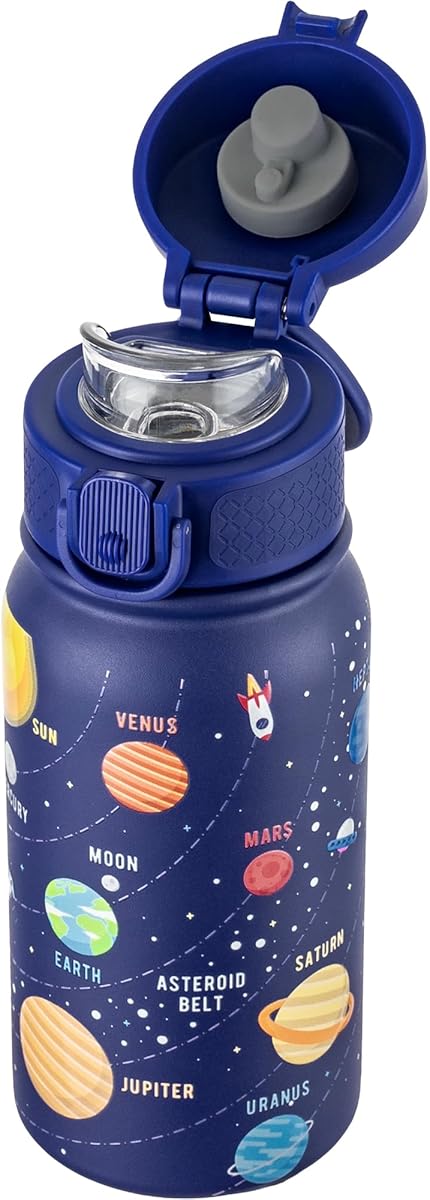 GOPPUS 12 oz Kids Water Bottle - Stainless Steel Insulated Water Bottle, BPA Free, Odorless, Durable and Reusable for School, Sports and Outdoor Activities(Blue Outer Space)