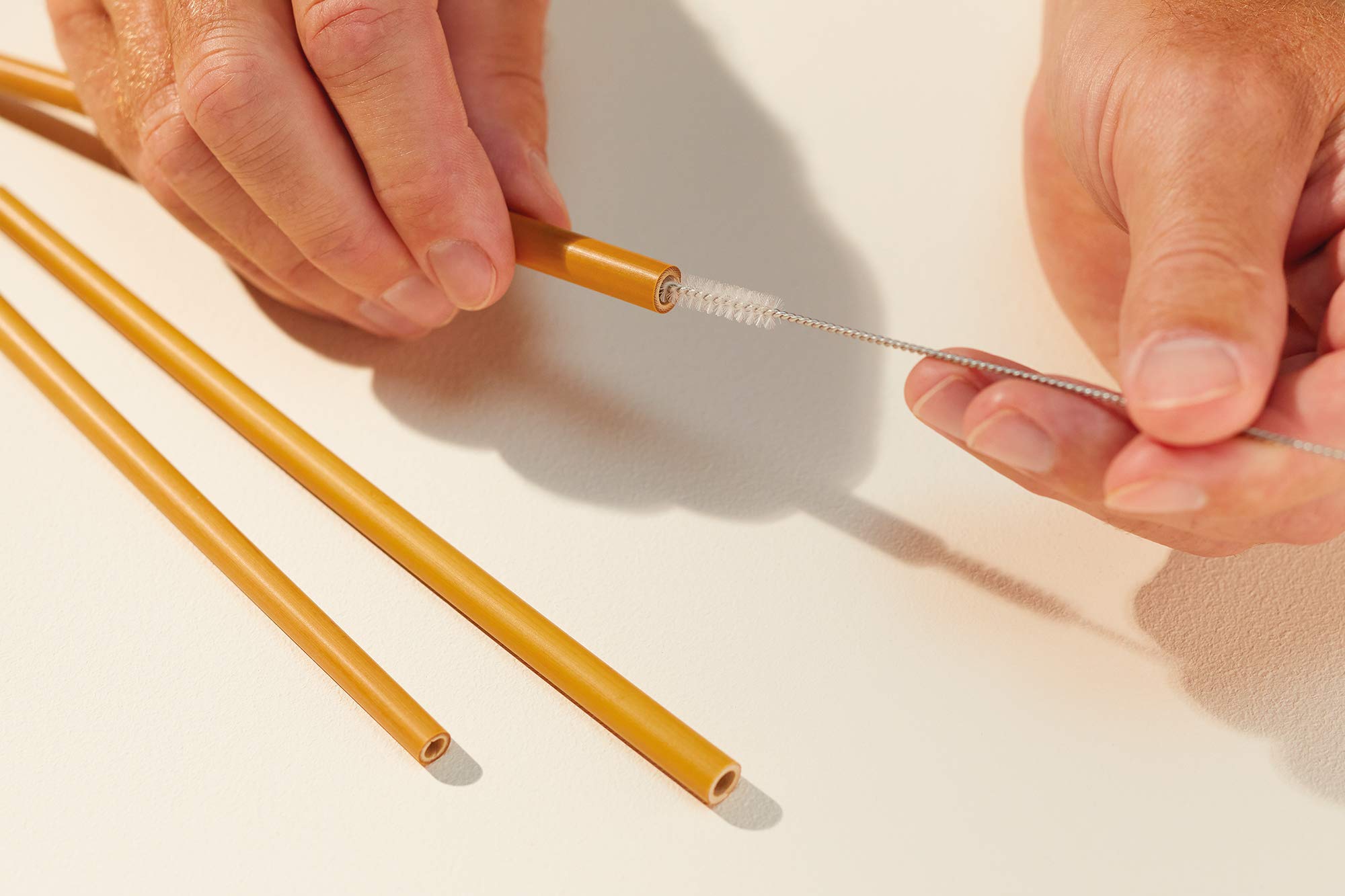 Natural Elements Zestaw Bambusowych Słomek ze Szczoteczką, 10 Sztuk, Wielokrotnego Użytku, 19 cm
