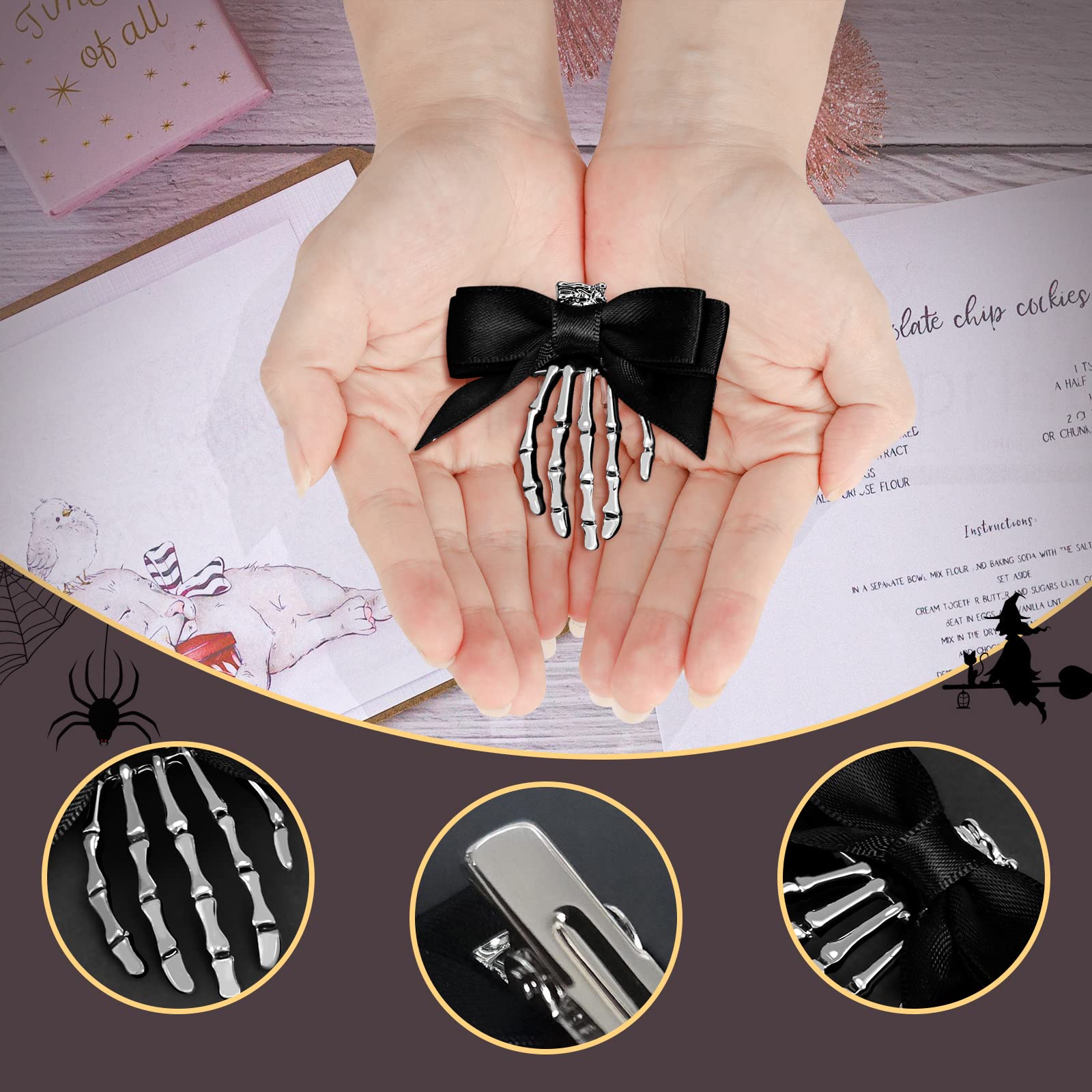Gothic Halloween Accessories Set Black Lace Choker Skeleton Hand Hair Clip Gothic Hair Clips, Skeleton Hand, Dark Fashion - Etsy main image 4