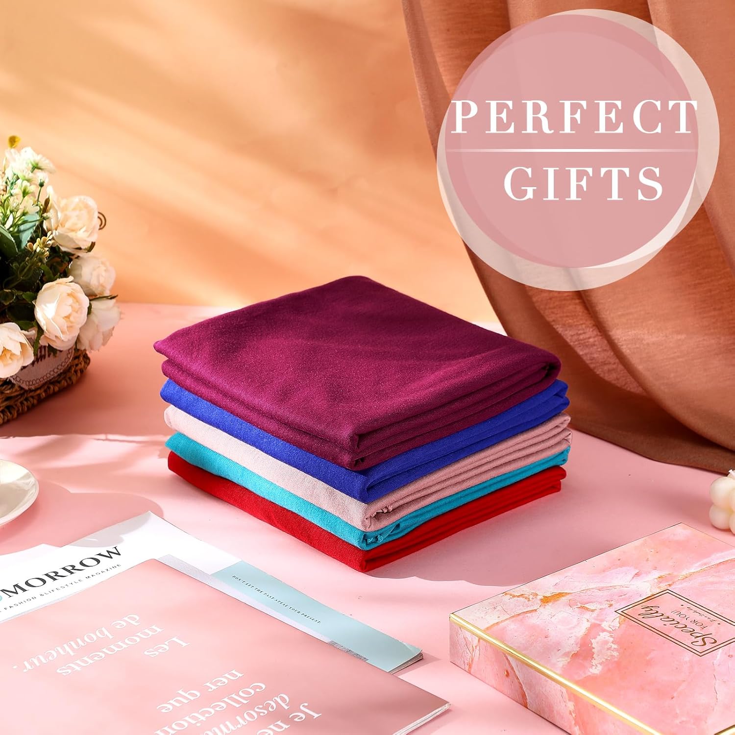 6 Pack Hijab Scarves for Women Muslim Head Wraps Jersey Hijab Soft Long Scarf Wrap for Muslim Cotton Shawl - Image 4