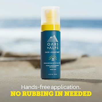 Oars + Alps Face & Scalp Sunscreen Spray Mist, SPF 35 Facial & Hair Sunscreen, Water & Sweat Resistant, Infused with Aloe Vera + Cucumber, Summer Splash Scent, 1.5oz, 2pk