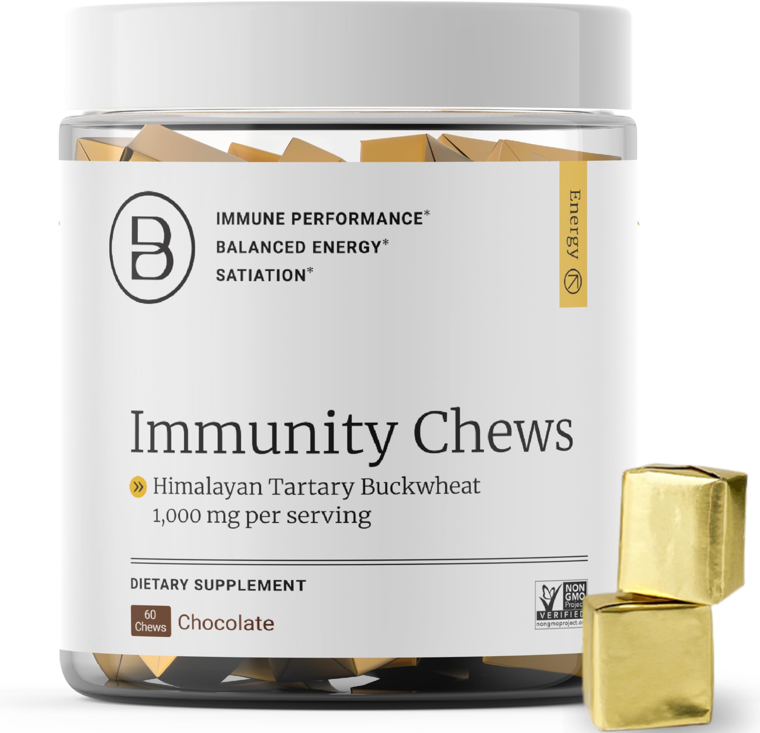 BIG BOLD HEALTH HTB Immunity Chews – Organic Himalayan Tartary Buckwheat Supplement to Support Natural Energy & Immune Function - Chocolate Flavor with Zinc, Magnesium & Vitamins (60 Chews)