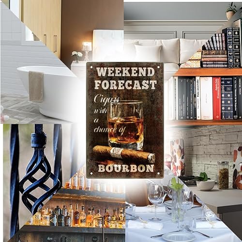 Miniatura 4 de WEBEEDY Letrero de metal de barra con diseño de bourbon y cigarros, estilo vintage, para hombre, cueva exterior, aspecto retro, para club, pub,