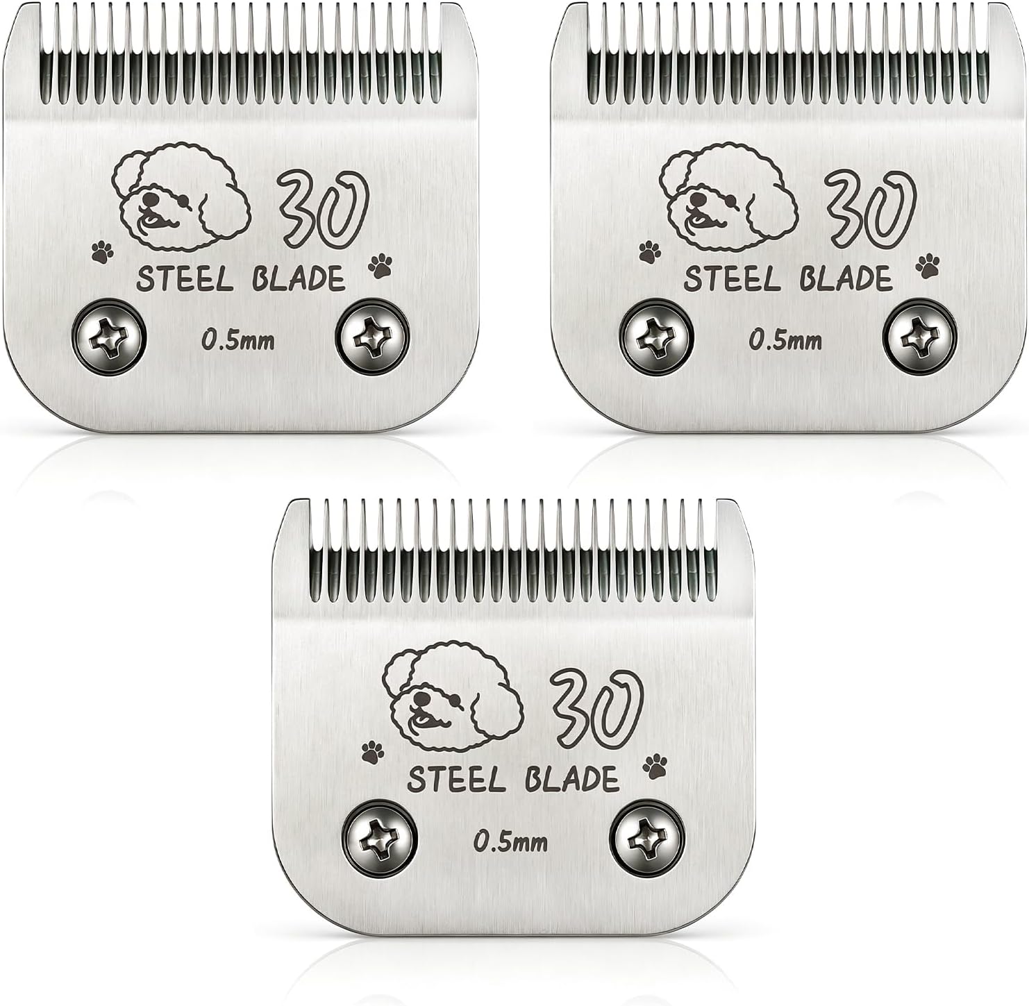 Size 30 Blades Compatible with Andis Oster A5 Wahl KM10, Silver, 3-Pack