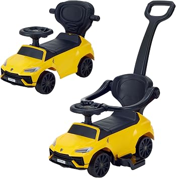NONAKA WORLD Ride-on Lamborghini Urus S with Handle, Lamborghini URUS S, Yellow, Foot Ride-On Toy, For Toddlers, Vehicles, 2-Way Use, Push Bar with Safety Guard, For 10 Months - 5 Years, CE Birthday Gift