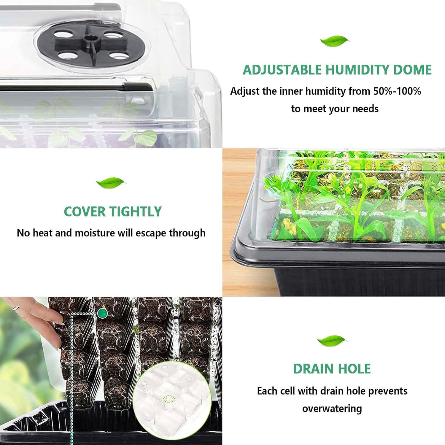 Seed Starter Tray with Grow Light, 2 Packs 80 Cells Seed Starting Kit, Reusable Seedling Starter Trays with Humidity Dome, Plant Germination Trays for Indoor Seed Starter Kit, Black - Image 3