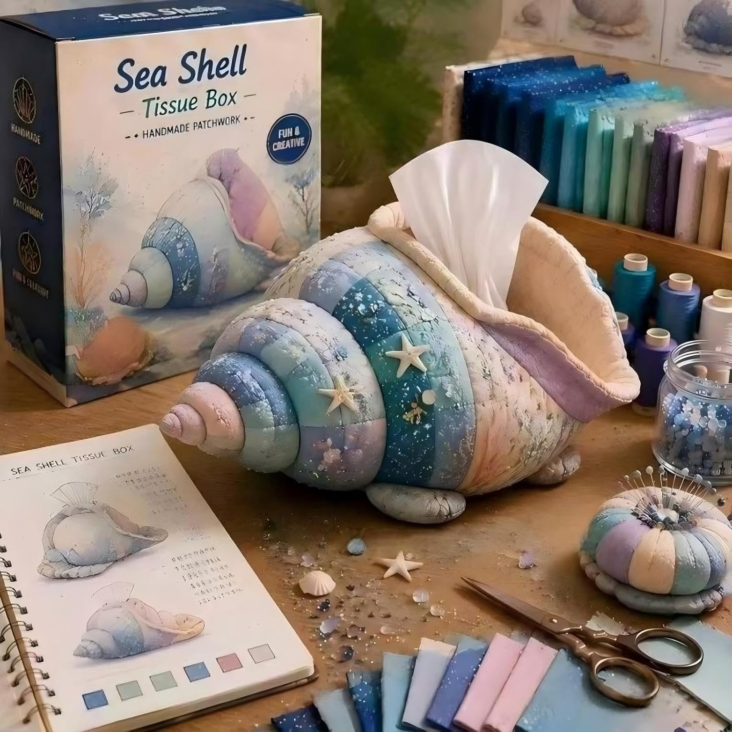 IgniteHaul Crafty Critters DIY Tissue Box Kit - Handmade Patchwork Fabric Animal Tissue Holder, Cute Ocean & Wildlife Design, Creative Sewing Craft Kit for Adults & Kids, Unique Home Decor Gift