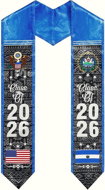 El Salvador Graduation Stole Sash 72" Mixed Flag Country Stole Sash Class of 2026 Graduation Decoration