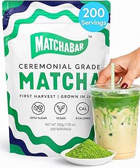 - Matchabar Matcha Powder (200g) - Ceremonial Grade Authentic Japanese Matcha Green Tea Powder - Matcha Green Tea Powder Harvested in Japan - Matcha Tea Powder Latte - Zero Sugar, Vegan & 0 Calories