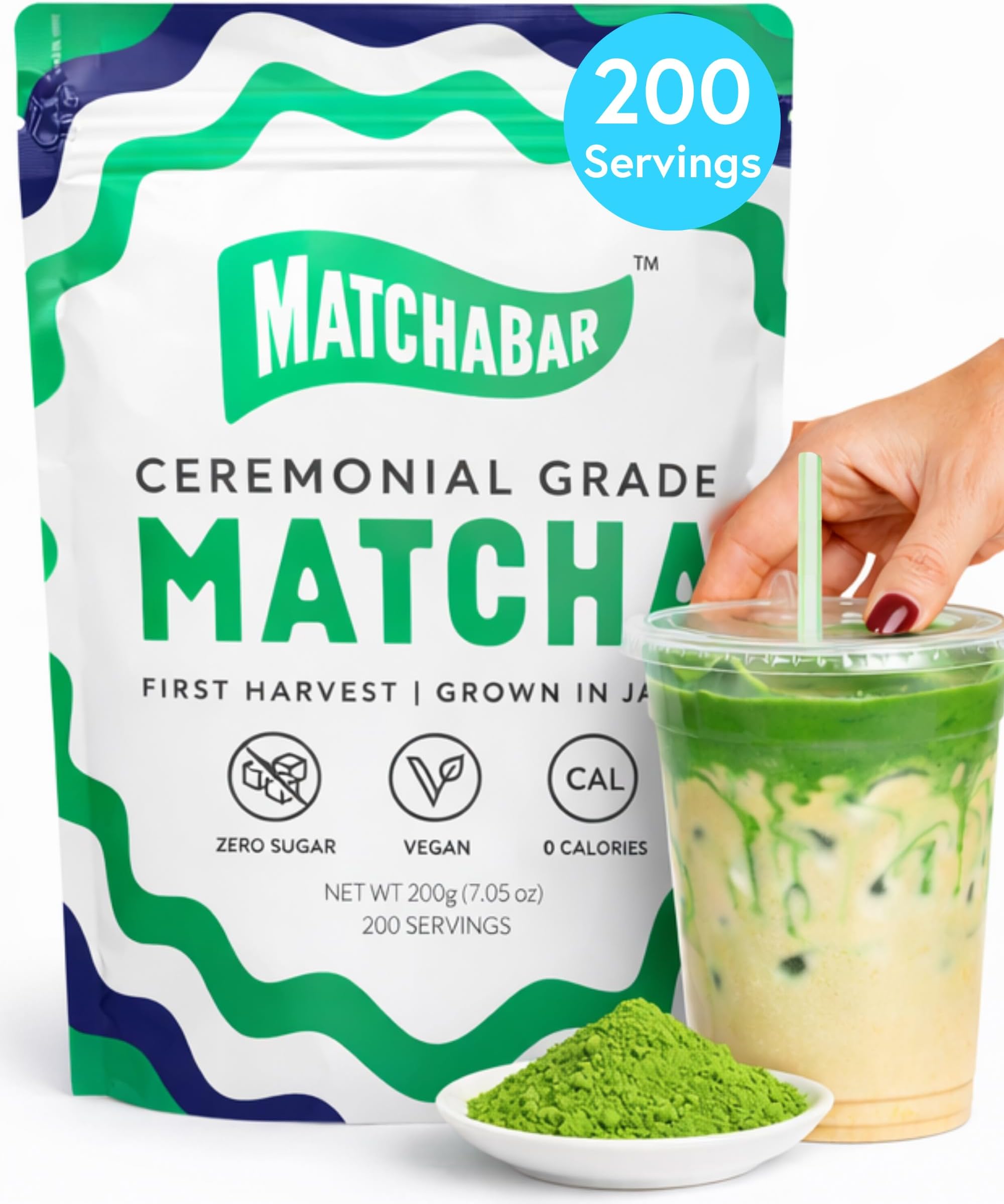 - Matchabar Matcha Powder (200g) - Ceremonial Grade Authentic Japanese Matcha Green Tea Powder - Matcha Green Tea Powder Harvested in Japan - Matcha Tea Powder Latte - Zero Sugar, Vegan & 0 Calories