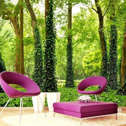 Lbhswwx Mint Green And Gold Large Nature Forest Wall Mural, Silk Cloth Material, Green Tree Scenery, Living Room Background Wallpaper (（W） 320×（H） 210Cm)