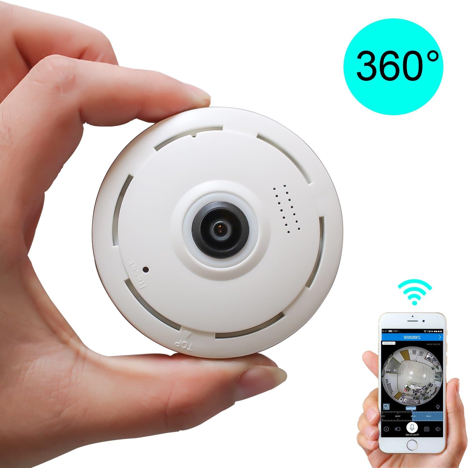 960P IP Camera, HD Surveillance Camera, Mini 360 Degree Panoramic IP Camera, Security Surveillance System Home Monitor with IR Night Vision/2-Way Audio/Motion Detection for iOS Android (White)