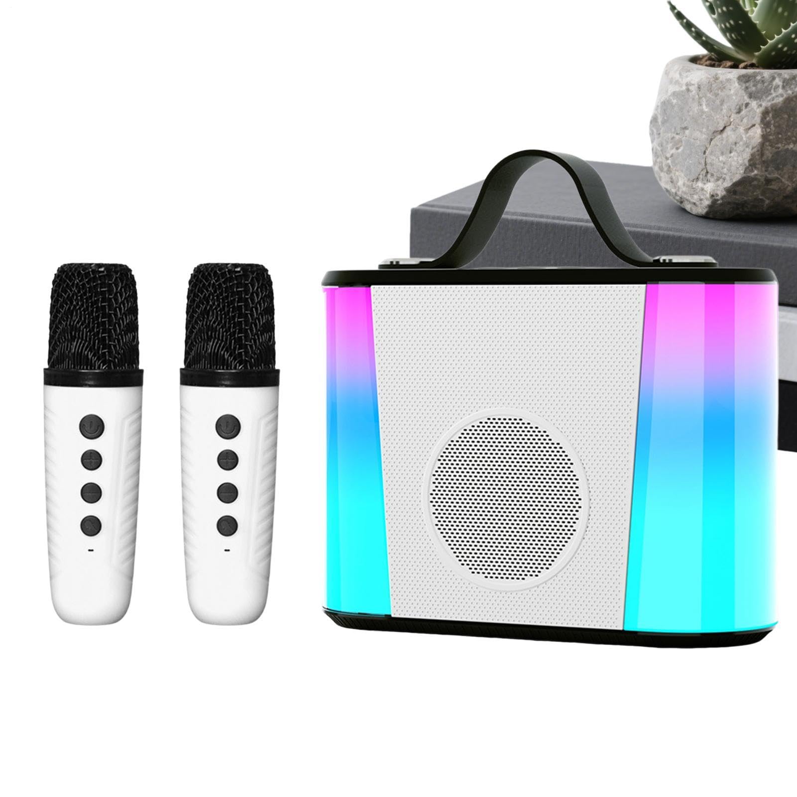 Máquina De Karaoke Portátil Altavoz Recargable con Micrófonos Y Luz