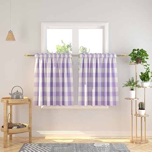 Miniatura 91 de Cortina ajustable con cenefa para ventana de cocina Buffalo Check, a cuadros, gingham, estilo granja, con bolsillo para barra, para baño, 42 x 45