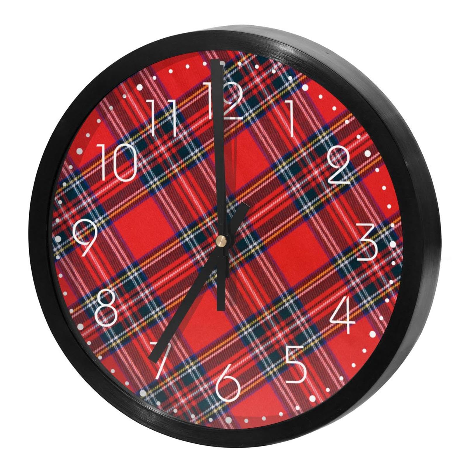 Muooum Wall Clock, Royal Stewart Tartan 9.8 Inch Silent Non-Ticking Easy To Read Modern Decorative For Home Office School
