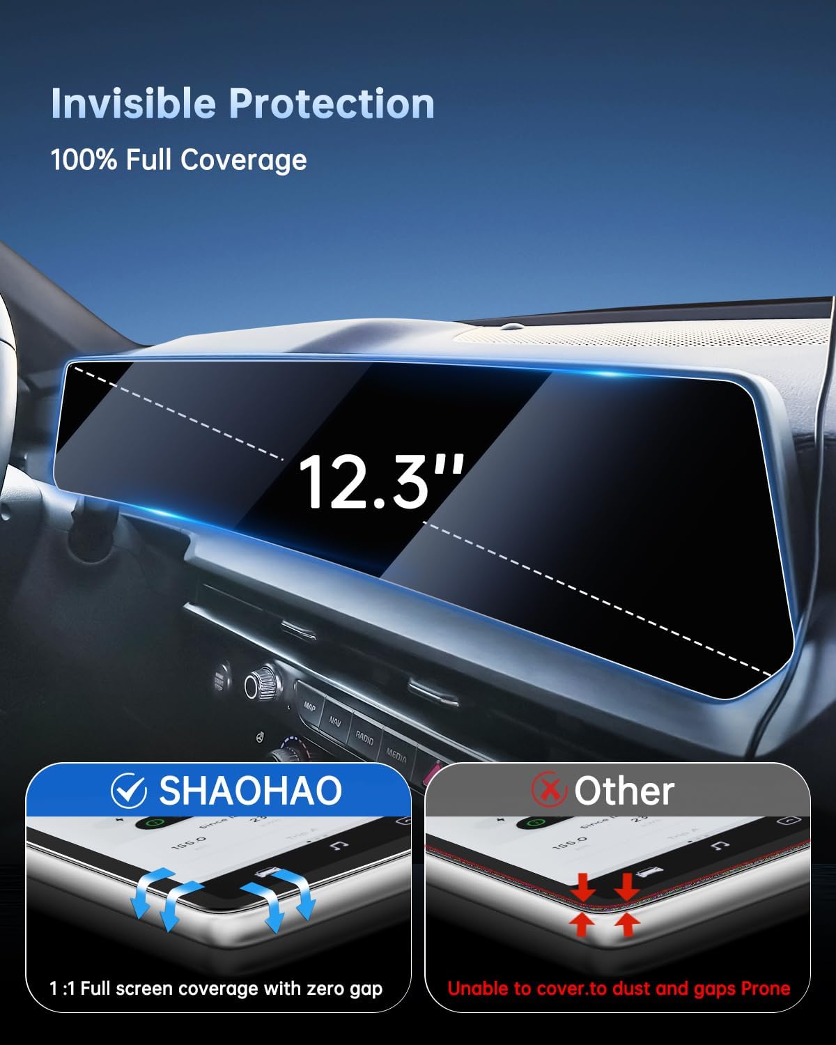 SHAOHAO 2 Pcs for 2025 Kia Telluride Screen Protector for 2023 2024 2025 Kia Telluride (S/EX/LX/SX Prestige/X-Line/X-Pro) Accessories 12.3 Inch Display Anti Fingerprint HD Clarity Nano Protector