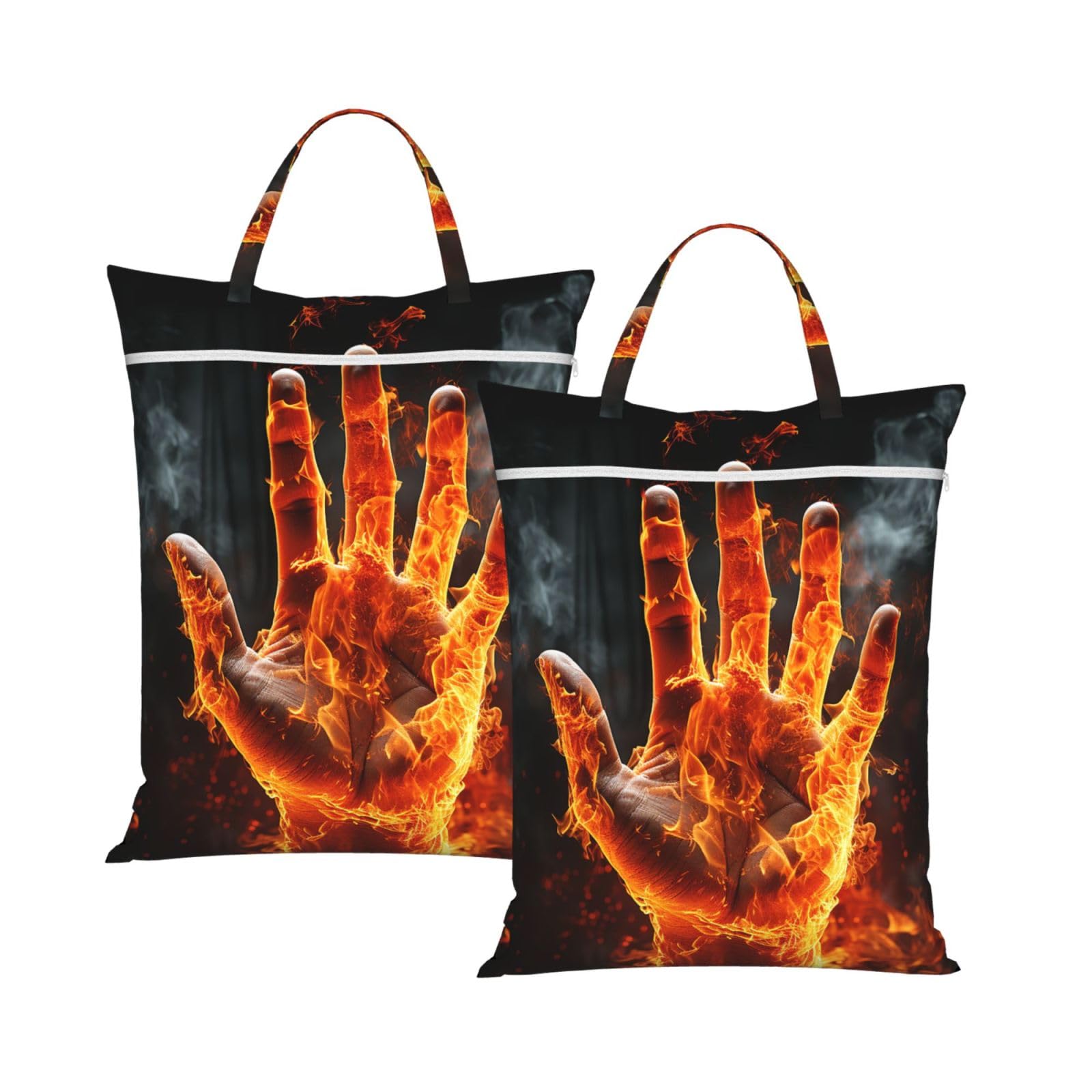 Fire Flame Hand Travel Laundry Bag With Zipper Dirty Clothes Bag Water Resistant Laundry Storage Sack Portable Organizer For Travel Beach School Camping Gym