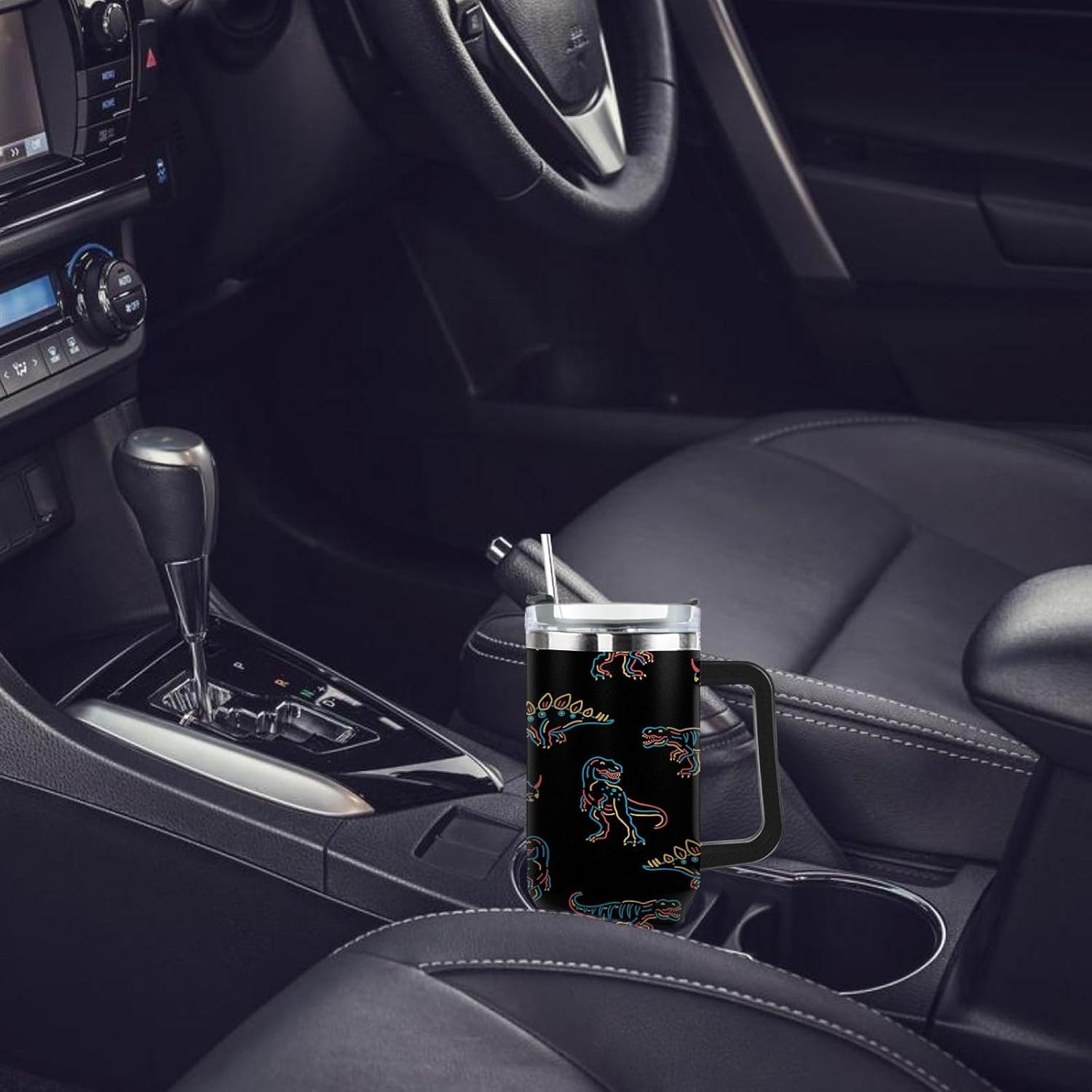 generic Dinosaur Dino Favors 40oz Tumbler With Handle Gifts For Fathers Stainless Steel Wine Tumbler For University, White - Image 5