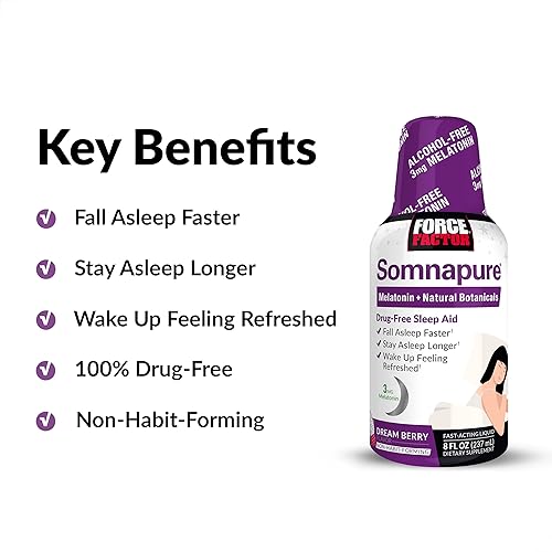 Vista 2 de FORCE FACTOR Somnapure, 3-Pack, Sleep Aid for Adults with Melatonin, Valerian Root, and Lemon Balm, Liquid Supplement to Fall Asleep Faster, Stay