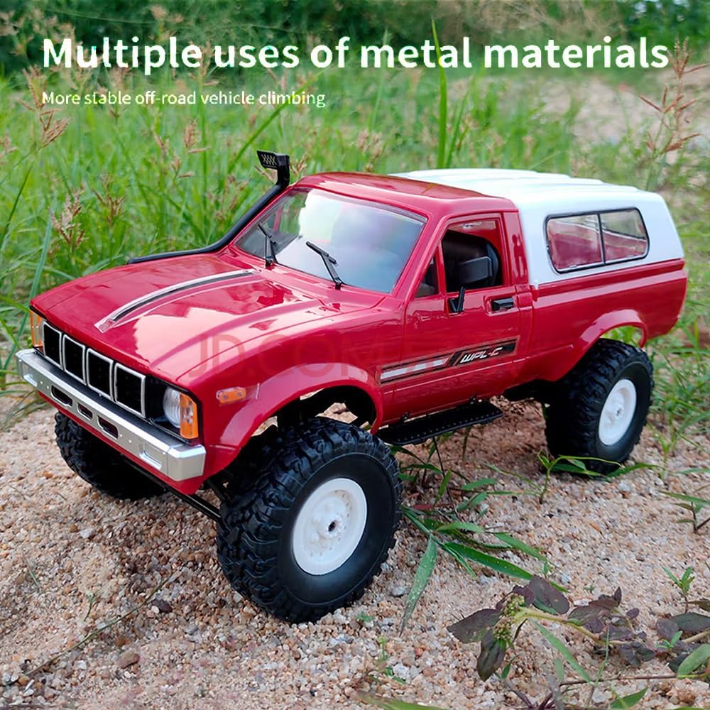 GoolRC RC Truck, WPL C24 RC Crawler 1/16 Scale Remote Control Car, 4WD All Terrain Off Road Pickup Truck, 2.4GHz RC Climbing Car with LED Light, 2 Batteries for Adults (Red)