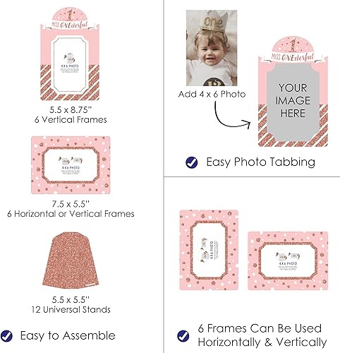 Miniatura 3 de Big Dot of Happiness 1st Birthday Little Miss Onederful - Expositor de fotos de 4 x 6 pulgadas para fiesta de primer cumpleaños de niña, marcos de