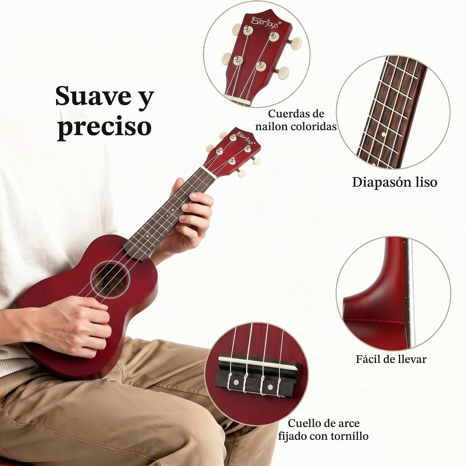 Ukelele Soprano, Principiantes Ukulele Kit 21 Pulgadas, Hawaiano Uqueleles con Bolsa, Afinador, Correa, Todo en un solo juego