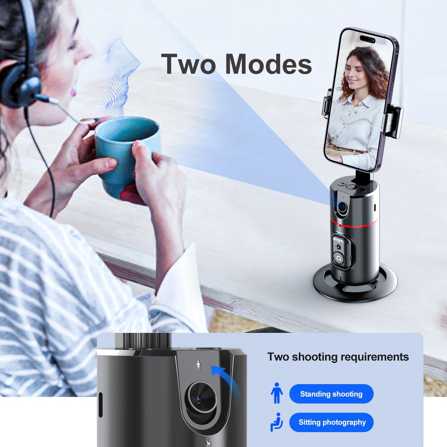 GREEN HOUSE Auto Face Tracking Phone Holder, Selfie Gimbal with Rechargeable & Detachable LED Fill Light & Detachable Controller