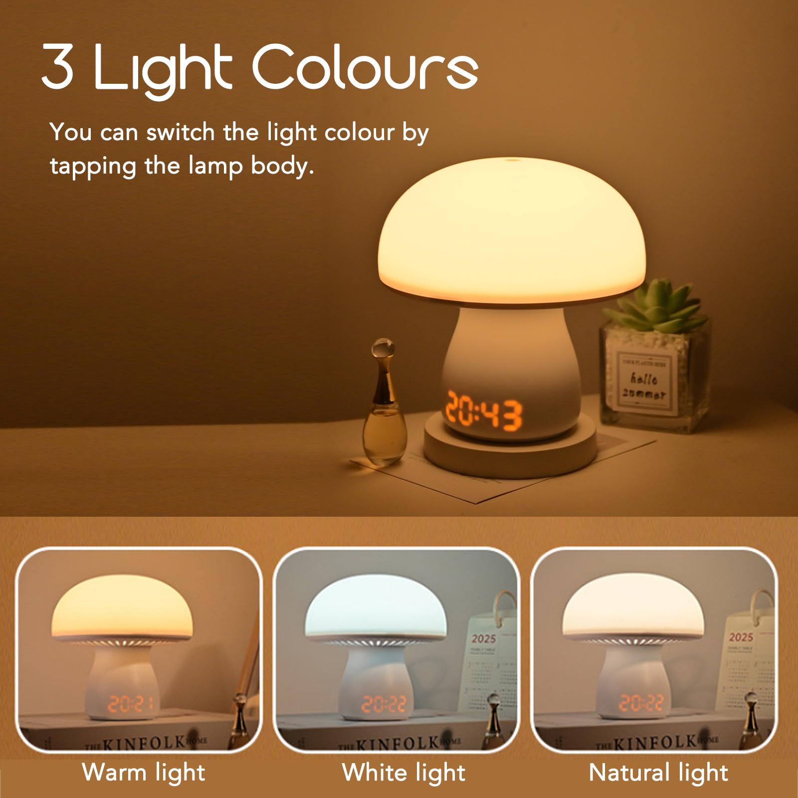 AVEKI Touch Bedside Lamp for Bedroom Mushroom Night Light with Time & Remote - Image 3