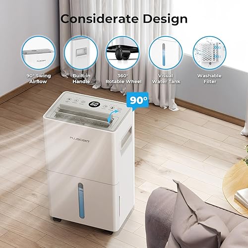 Miniatura 8 de 1500 Sq.ft Dehumidifier for Basement, PLUSCENT Max 21 Pint/Day Dehumidifiers for Home, Large Room, Bedroom with Drain Hose, Smart Humidity Control &