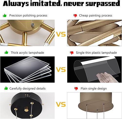 Miniatura 21 de Candelabro negro moderno, lámpara Sputnik con 10 luces, regulable, enchufable, lámpara de techo colgante incrustada, lámpara colgante LED dorada