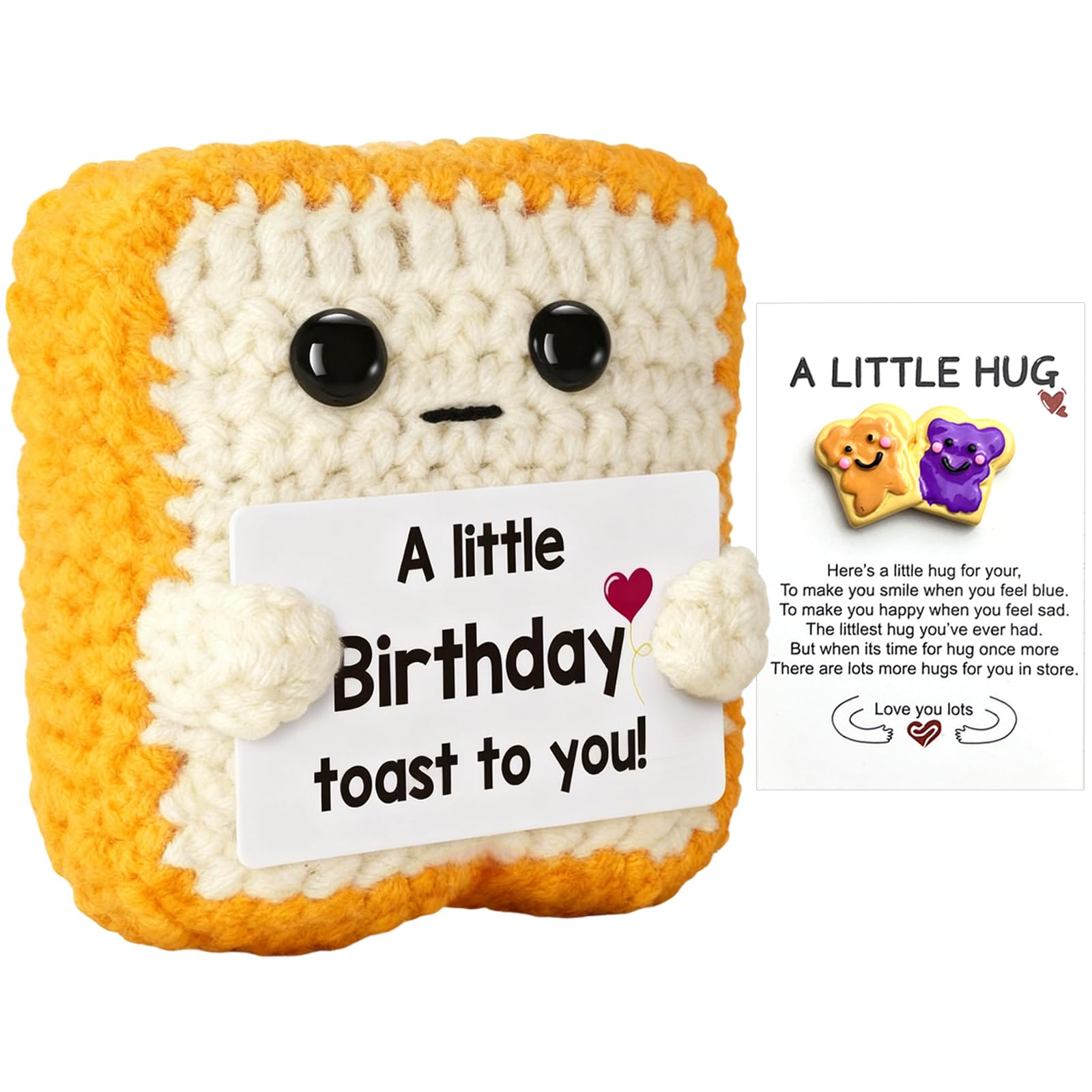 Vspek Funny Positive Crochet Toast, Pocket Hug, Birthday Gift for Her, Him, Friend, Coworker, Handmade, Emotion Support Crochet Doll with Card, Home Office Desk Decor