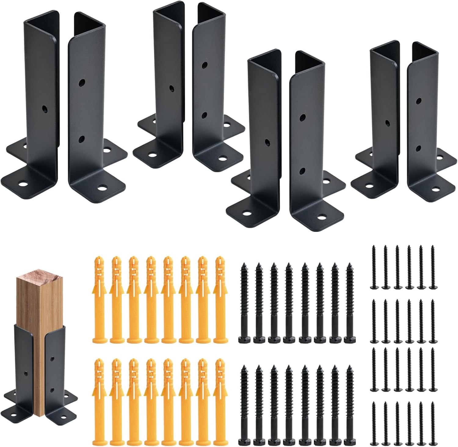 8 PCS Fence Post Brackets, Adjustable Fence Post Base with Screws Fit 1.5x1.5,2x2,2x4,4x4 Post, Black Thick Fence Post for Decking, Fencing, Pergola, Railing, Mailbox Mount, Patio Covers (8 PCS)