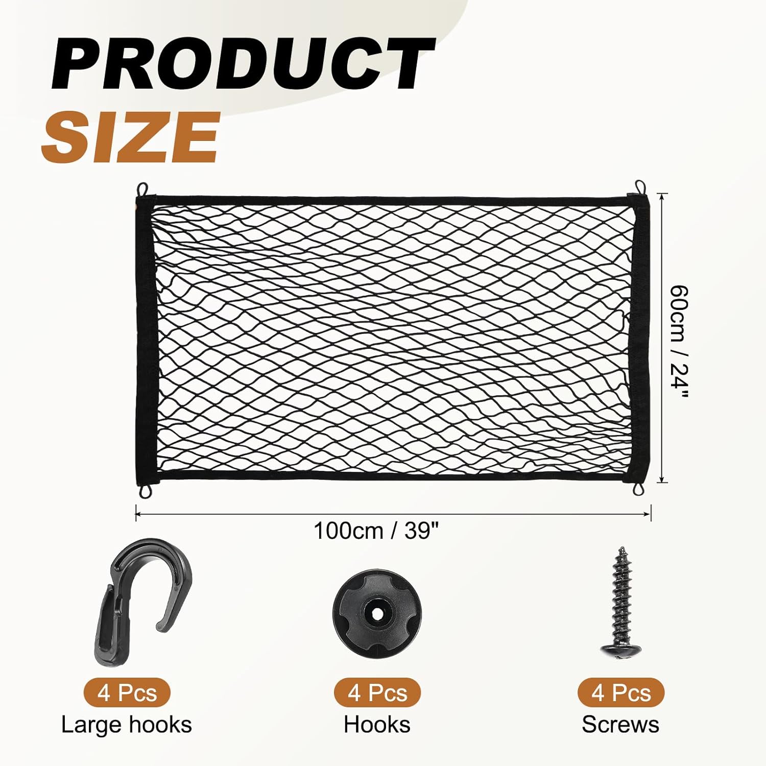 PATIKIL Truck Cargo Net, 39 x 24 Inch Polyester Adjustable Trunk Bed Net Stretchable Mesh Storage Organizer with 8 Hooks Universal for Pickup Trucks SUV Cars, Black