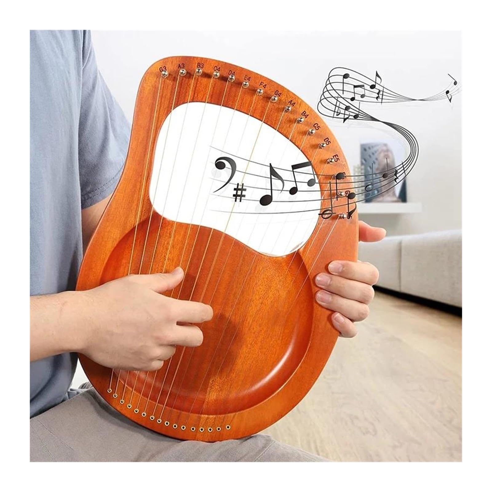 TSTS xilofono Professionale Arpa 16 Corde Impiallacciatura in Legno Massello Arpa Lira 16 Corde Strumento Musicale per Principianti con Corde di Ricambio(16 Khaki)
