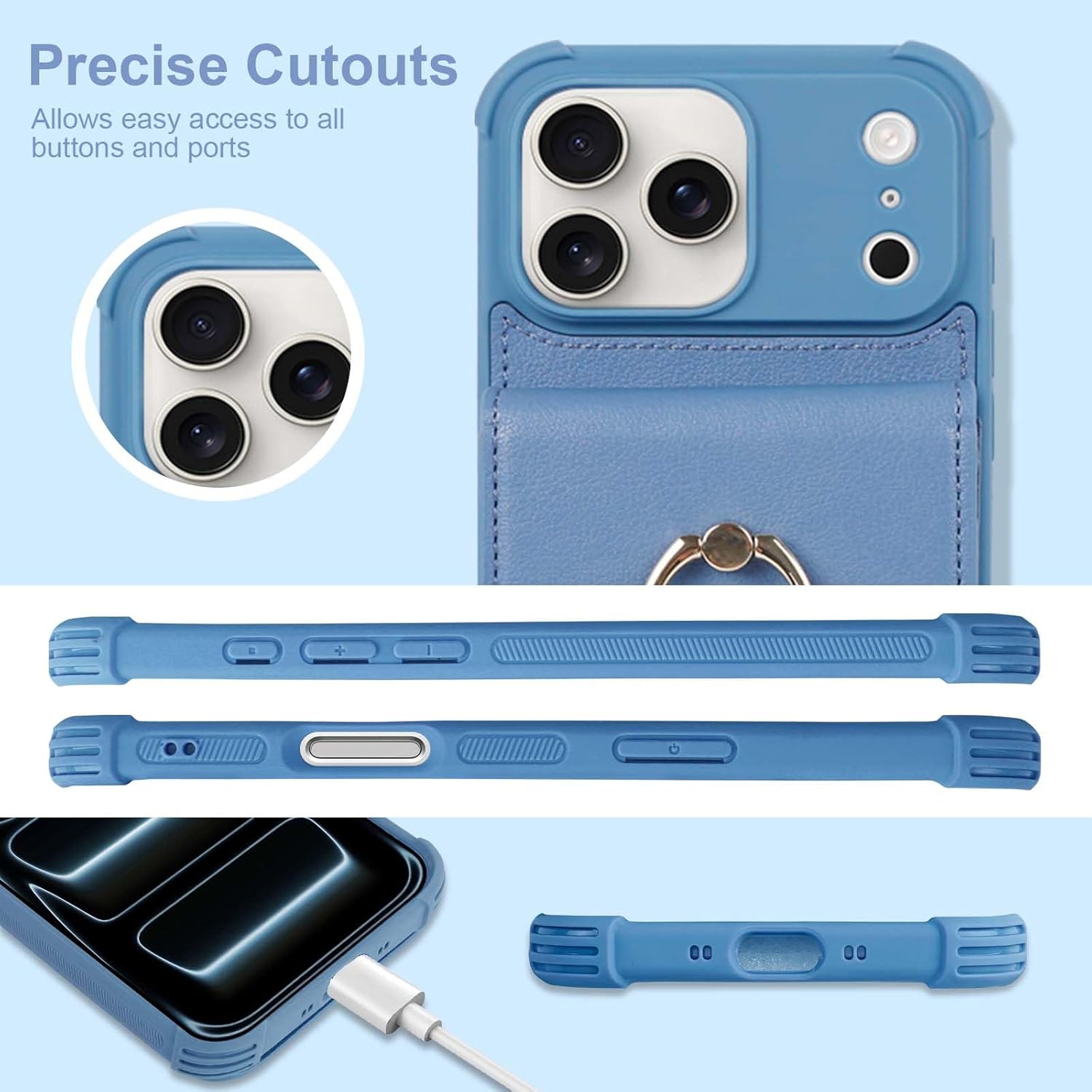 VANAVAGY Compatible for iPhone 17 Pro Wallet Case with RFID Blocking Card Holder, [Screen Protector] PU Leather Shockproof Case Magnetic Clasp Ring Kickstand Flip Phone Cover for Women Men,Blue