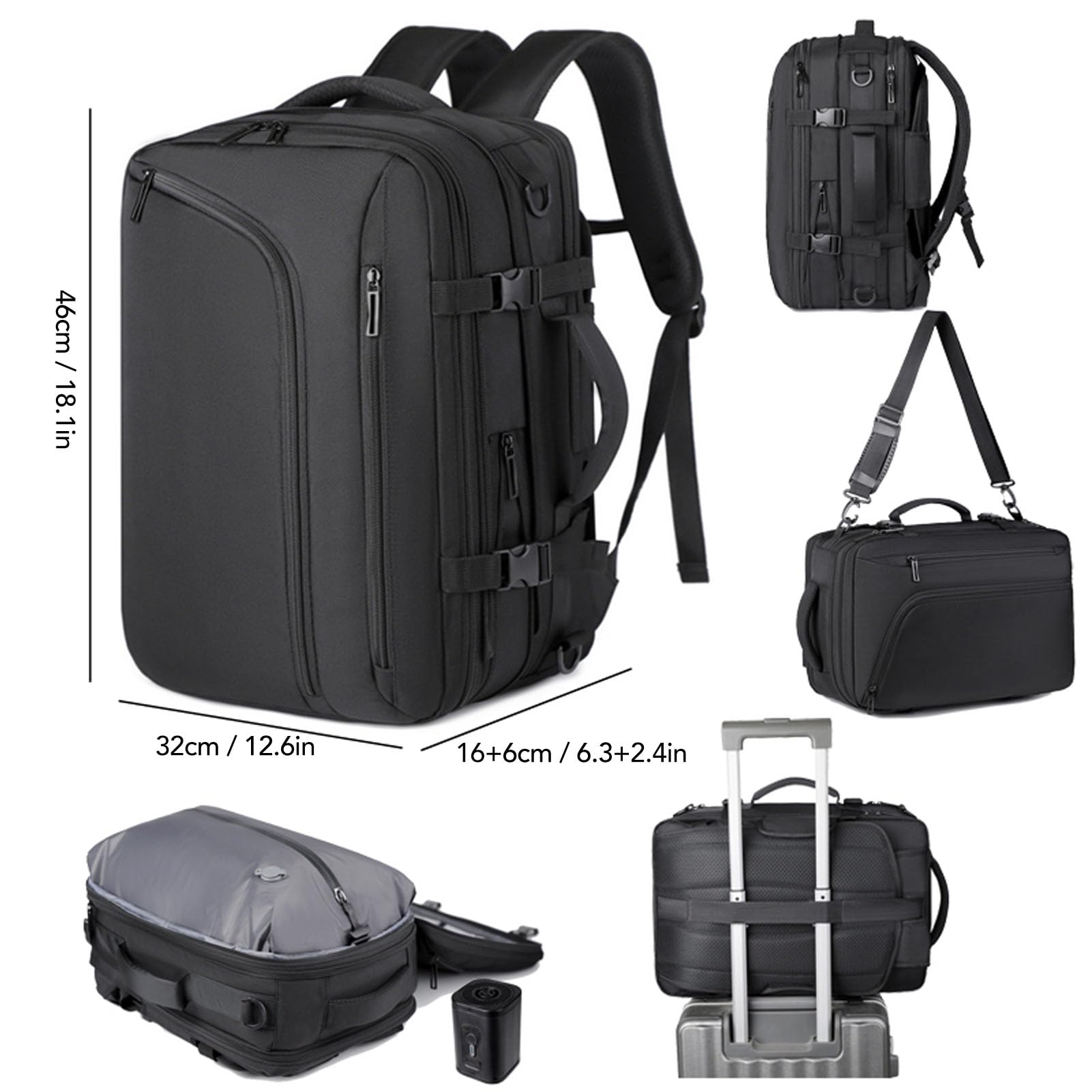 Luqeeg Sacs à Dos à Compression Sous Vide Compartiment Séparé pour Vêtements Secs et Humides Paquet Dos Cabine en Tissu Oxford Sac de Voyage Plat 180 Degrés pour L'université