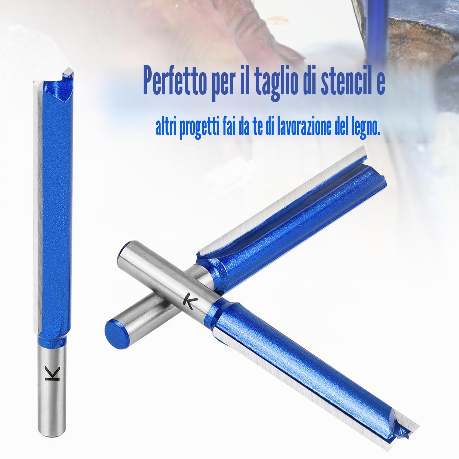 3Pcs Fresa Dritta a Doppia Scanalatura 8 mm, Punta Dritta Fresa extra lunga per legno,Frese per Legno lunghezza di lavoro extra lunga, 50 mm, 63 mm, 76 mm