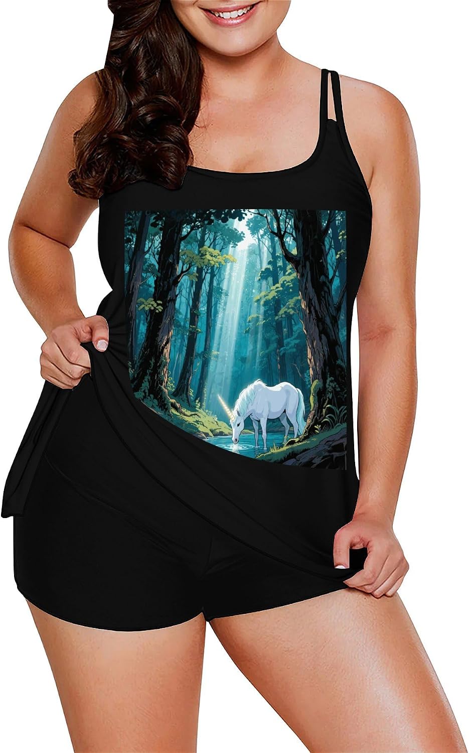 Unicorn in The Ancient Forest Tankini Swimsuits for Women Tummy Control Two Piece Bathing Suits Swim Tops with Boy Shorts