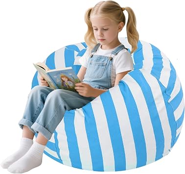 COMAX Bean Bag Chair for Kids, Kid Beanbag Chair Cute, Cotton Canvas Lazy Chair with Shredded Foam Filling, Stuffed Floor Sofa Couch for Boys and Girls, Blue