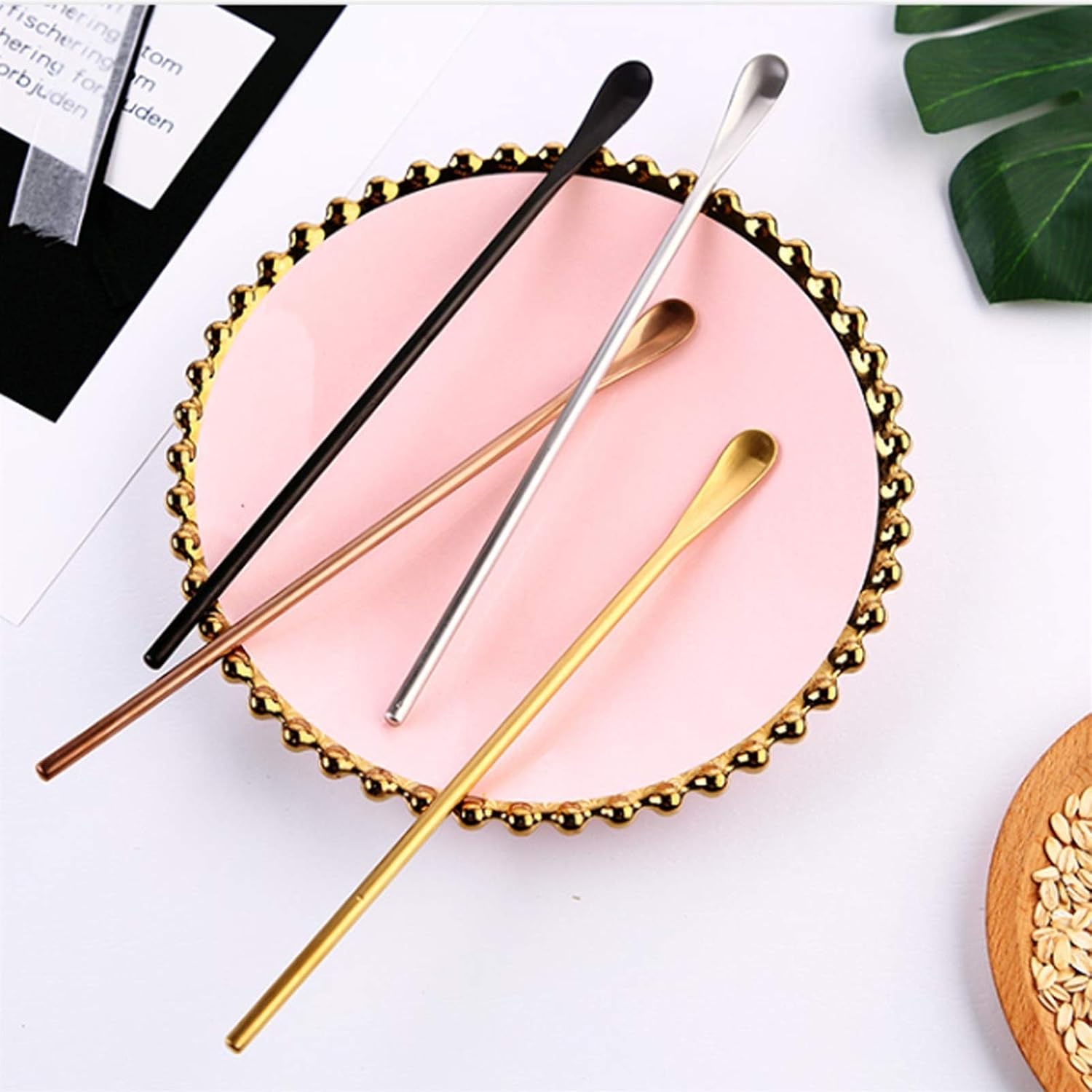 scoop Creative Solid Spoon with Diamonds Long Handle Stainless Steel Latte Spoons Ideal for Coffee Dessert Teaspoons Ice Cream soup spoon, 20010125